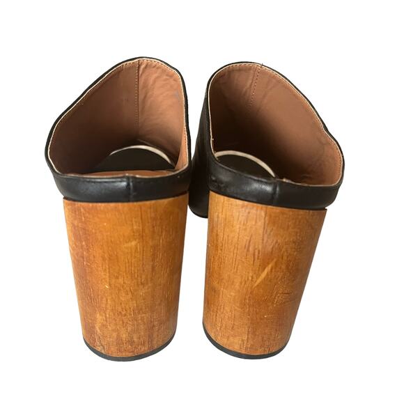Urban Outfitters Black Open Toe Wooden Chunky Slide Sandals Heels Size 9 - Picture 3 of 11